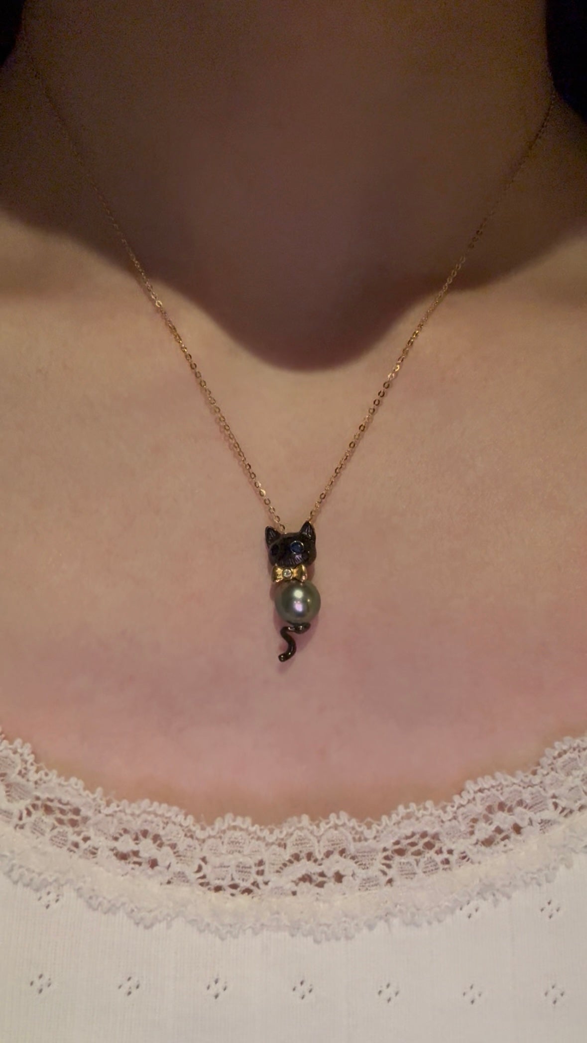 Tahitian Pearl Cat Pendant Necklace