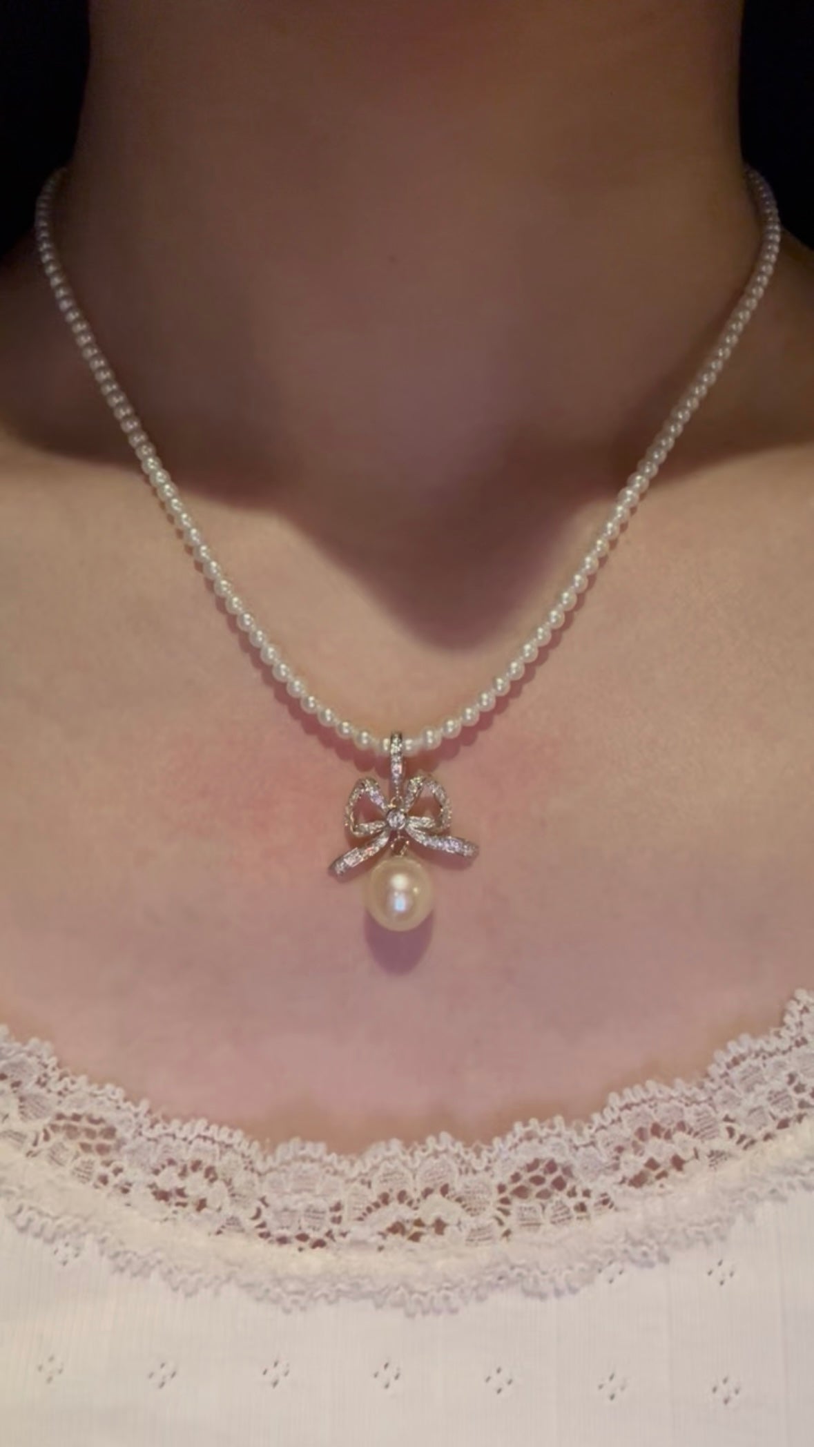 Princess Ribbon Bow Akoya Pearl Necklace
