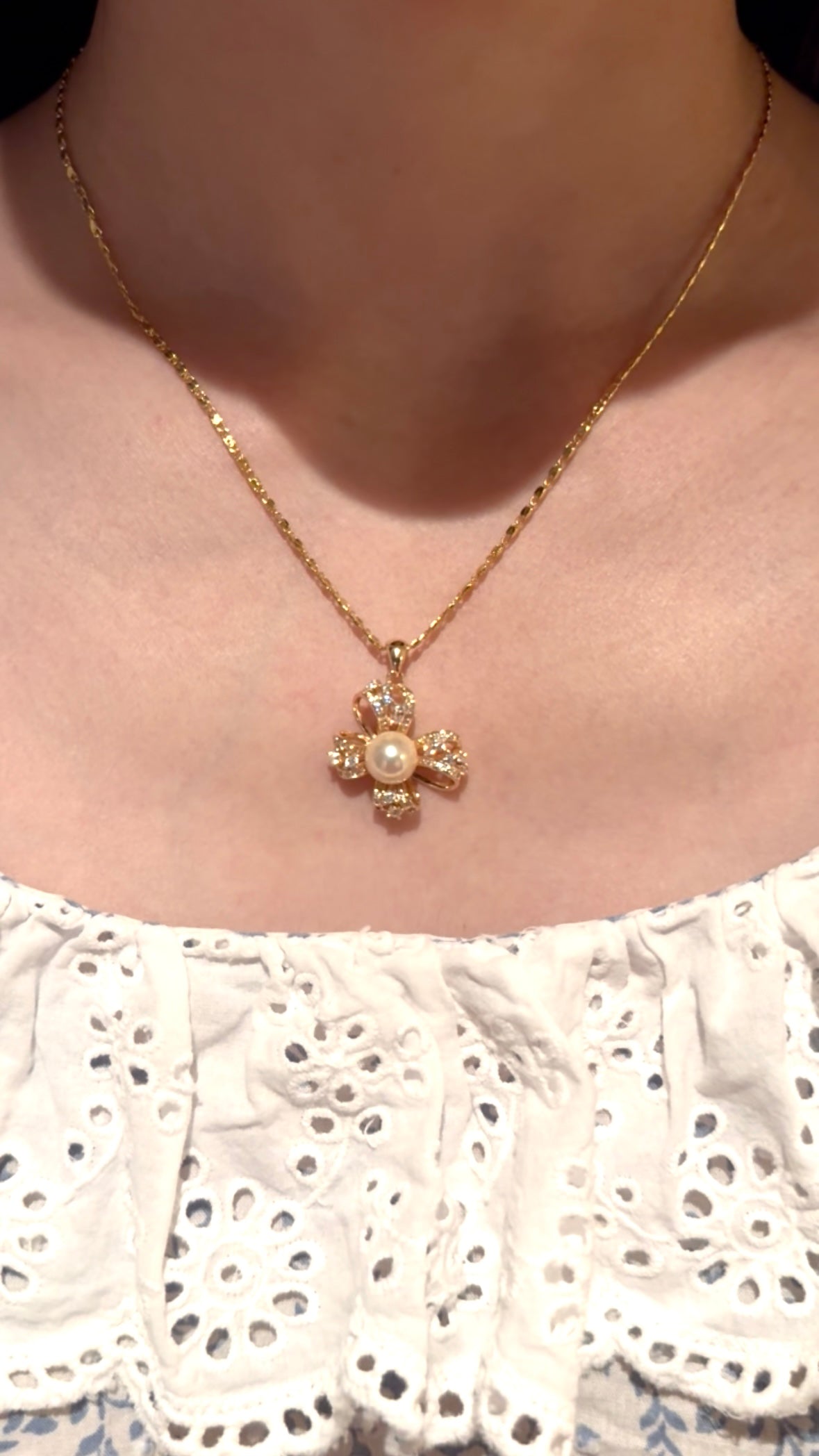 Golden Butterfly Akoya Pearl Pendant Necklace